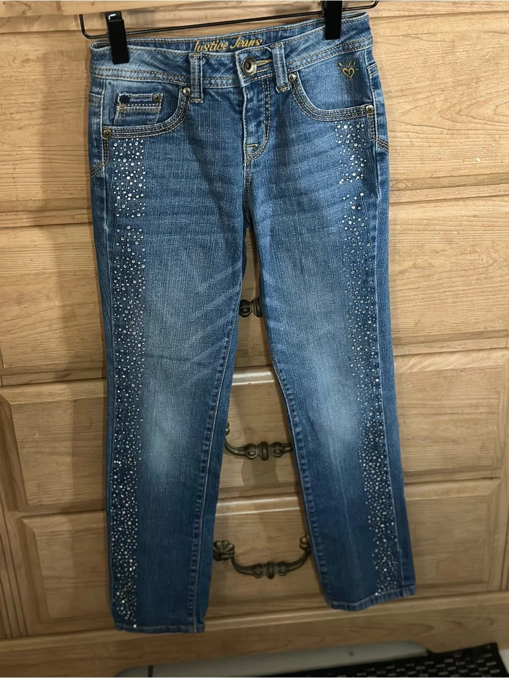 Justice Blue Jeans with Rhinestone Side Detail | Size 10 short